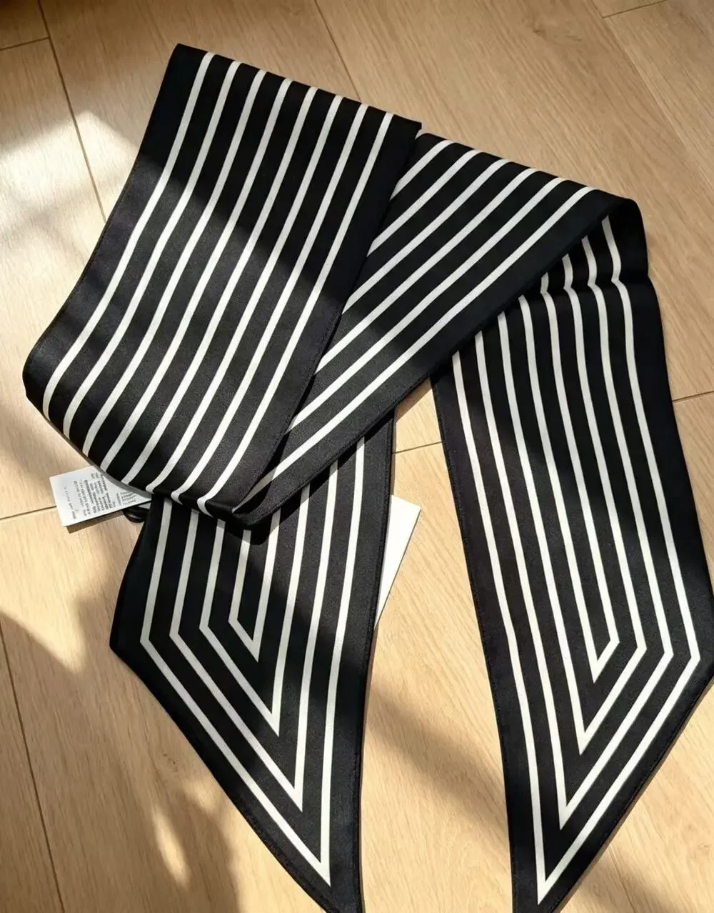 Totême Black White Chevron Stripe Slim Silk Neck Scarf Skinny Tie